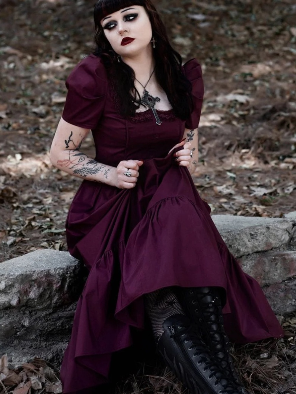Lively Ghosts Bordeaux Blood Goth Victorian Maxi Dress - M